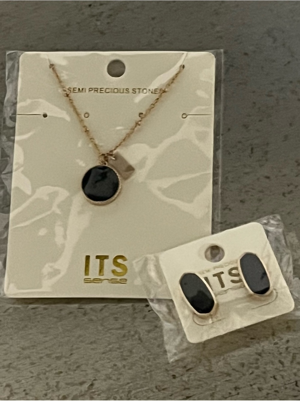 ITS Gold Necklace and Earring Set with Black Semi Precious Stones